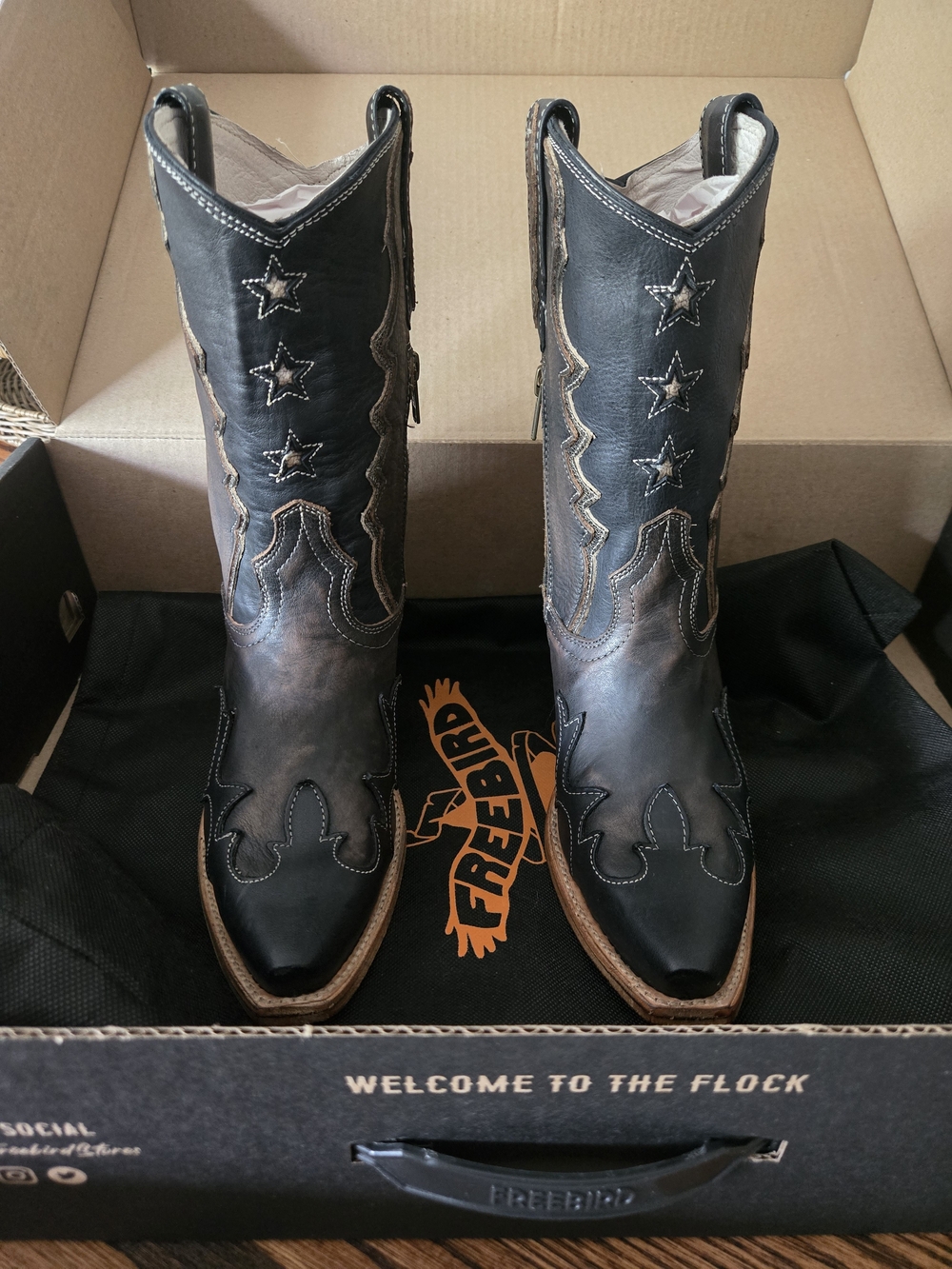 Freebird West Black Loved Leather Western Mid-Calf Boots Zip Handmade Women’s 6